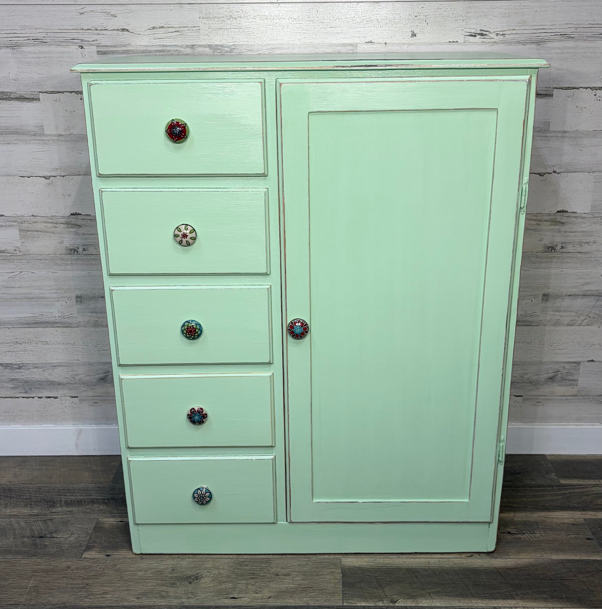 Refinished Mint Green Armoire Dresser with Closet Cabinet