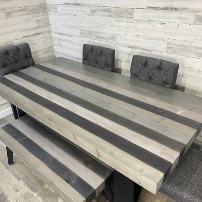 Rustic Dining Set Gray & Black Stripe Table