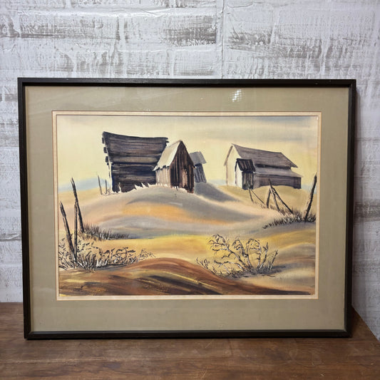 Vintage Matted “Quiet Prairie Homestead” Art