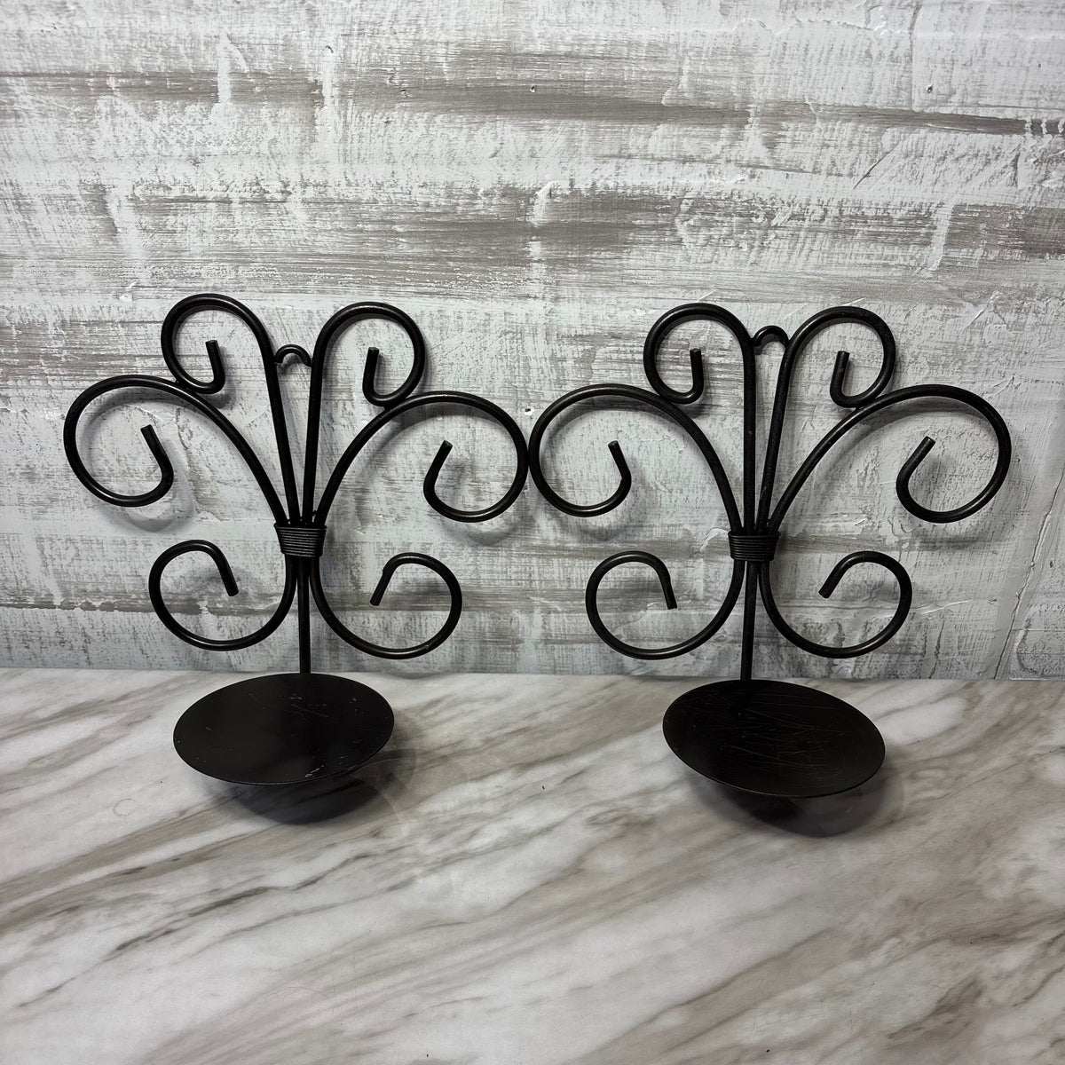 Black Wrought Iron Wall Sconce Candle Holder Set