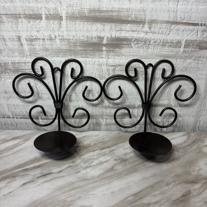 Black Wrought Iron Scroll Wall Candle Sconces Set of Two
