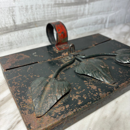 Vintage Metal Crumb Caddy or Wall Pocket with Leaf Design