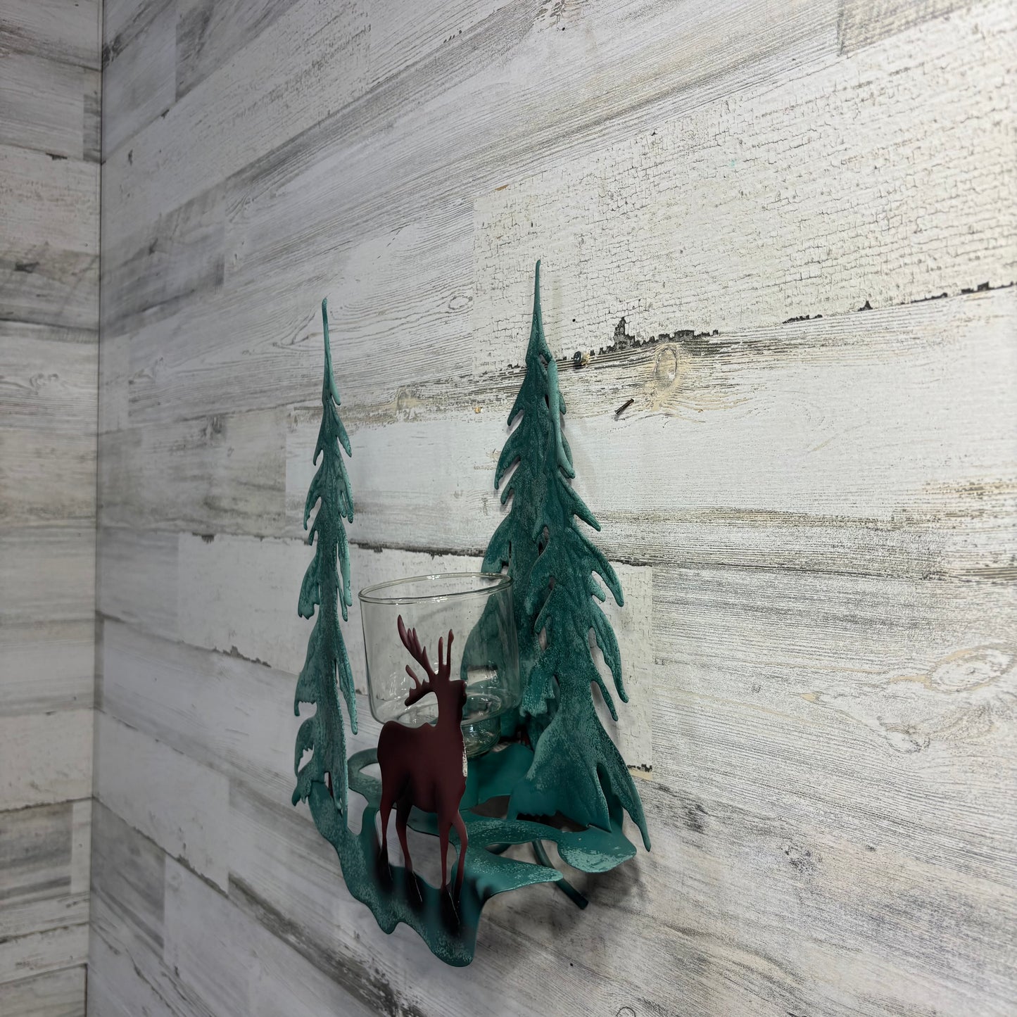 Homco Green Metal Elk/Deer Tree Candle Sconce