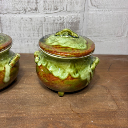 Vintage Glazed Lidded Bean Pots Set Of Two