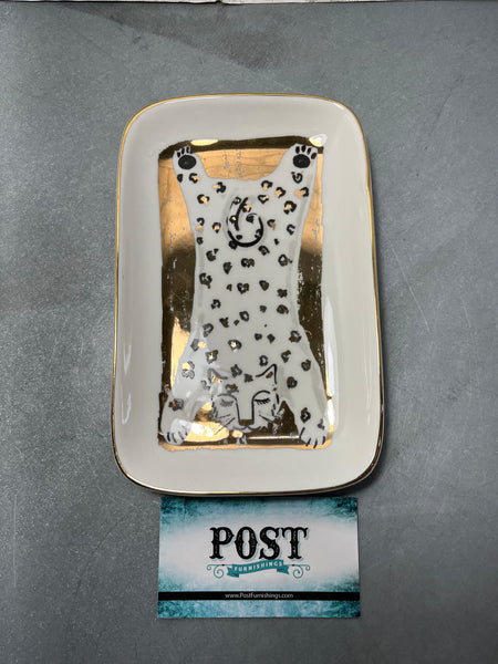 Cat Laying On Gold Trinket Tray