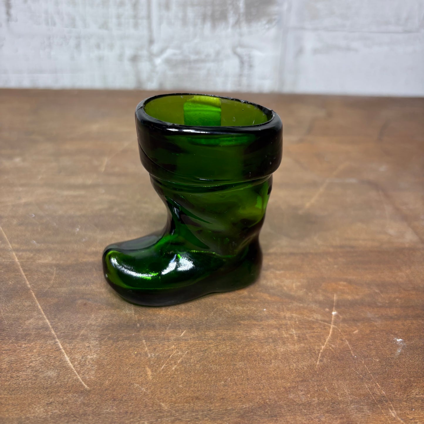 Vintage Boot Shaped Green Glass Toothpick Holder