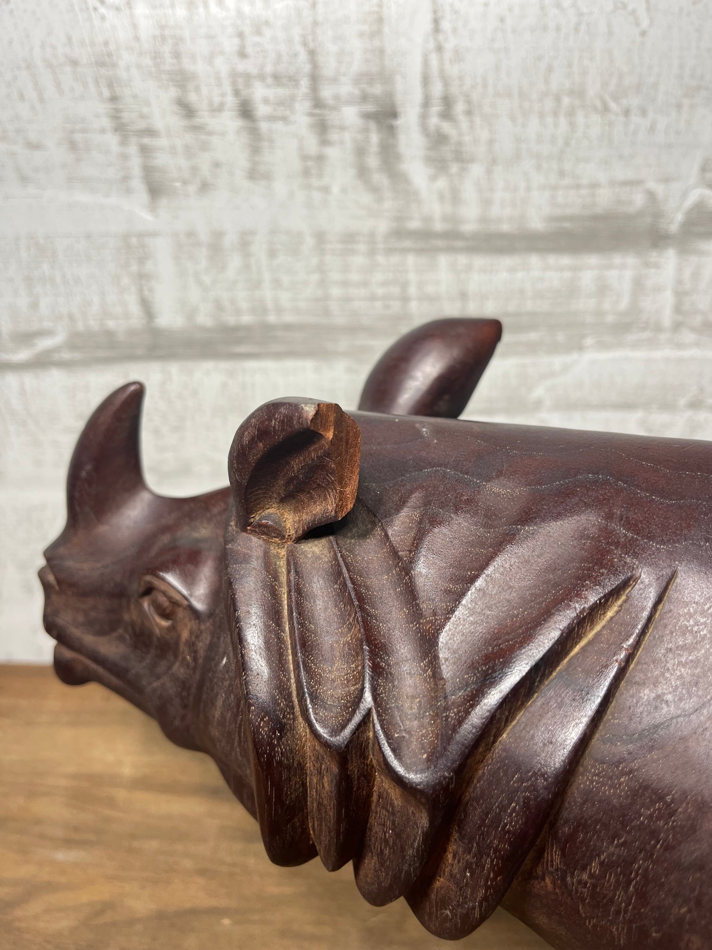 Carved Wooden Rhino Sculpture
