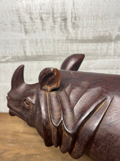 Carved Wooden Rhino Sculpture