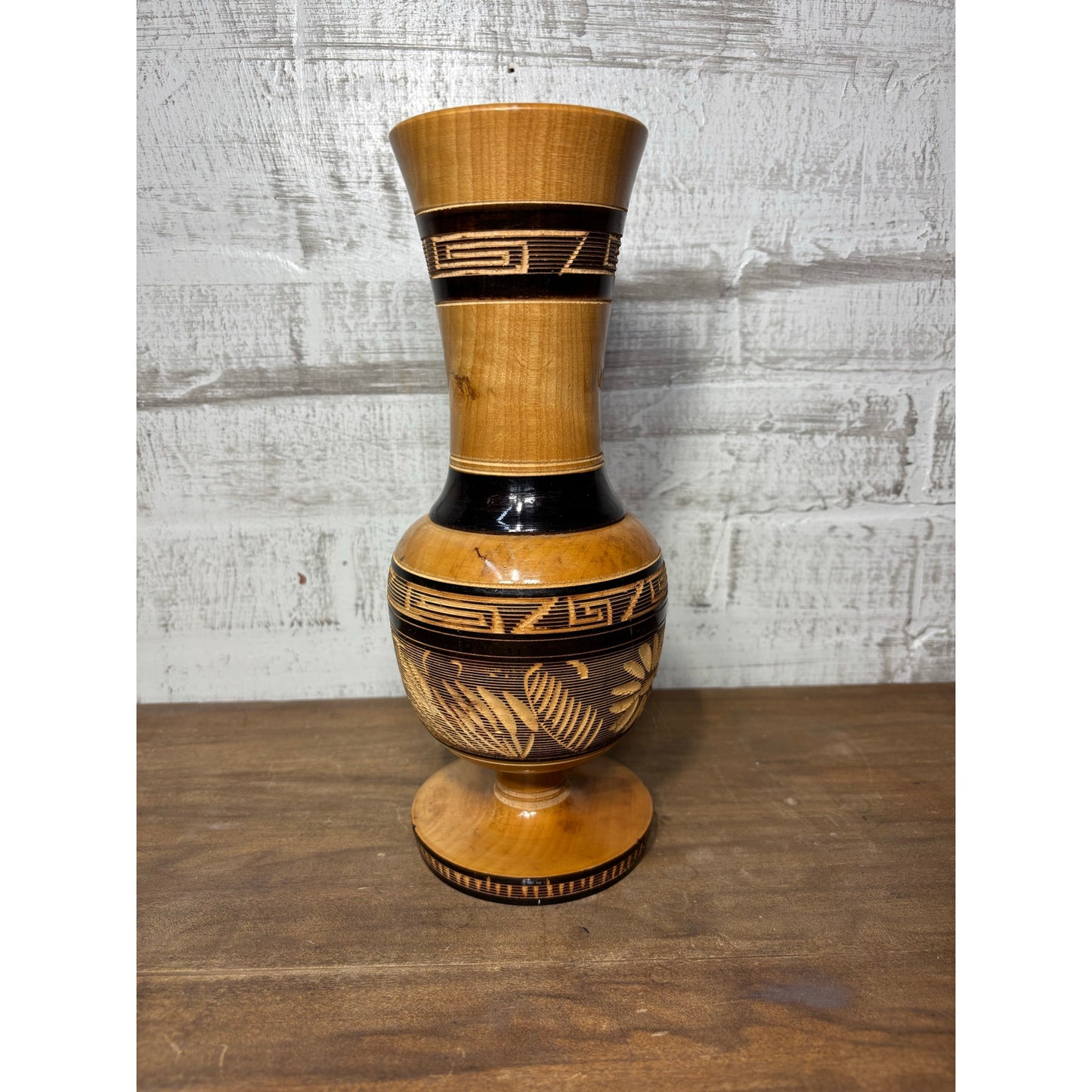 Carved Etched Floral Wooden Vase