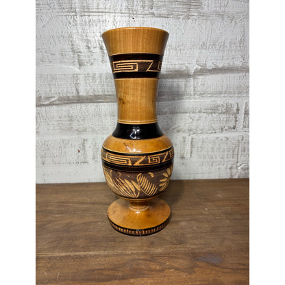 Carved Etched Floral Wooden Vase