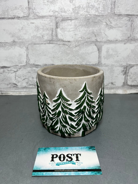 Cement Planter W/ Pine Trees