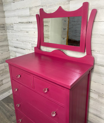 Hot Pink Antique Dresser W/ Mirror