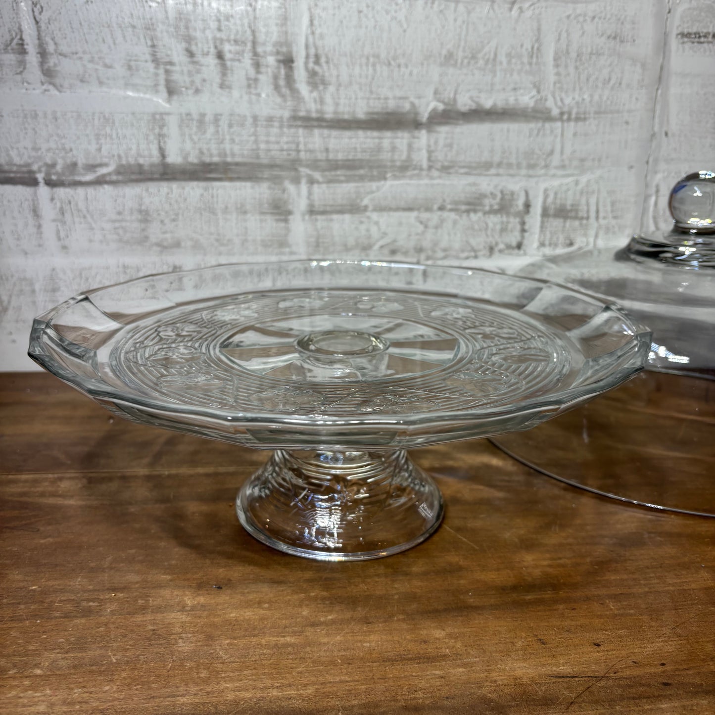 Vintage Anchor Hocking Avalon Footed 2pc Glass Cake Stand with Dome