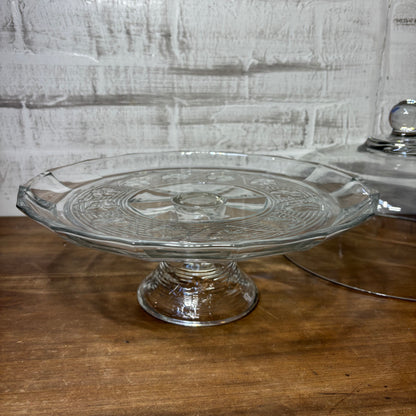 Vintage Anchor Hocking Avalon Footed 2pc Glass Cake Stand with Dome