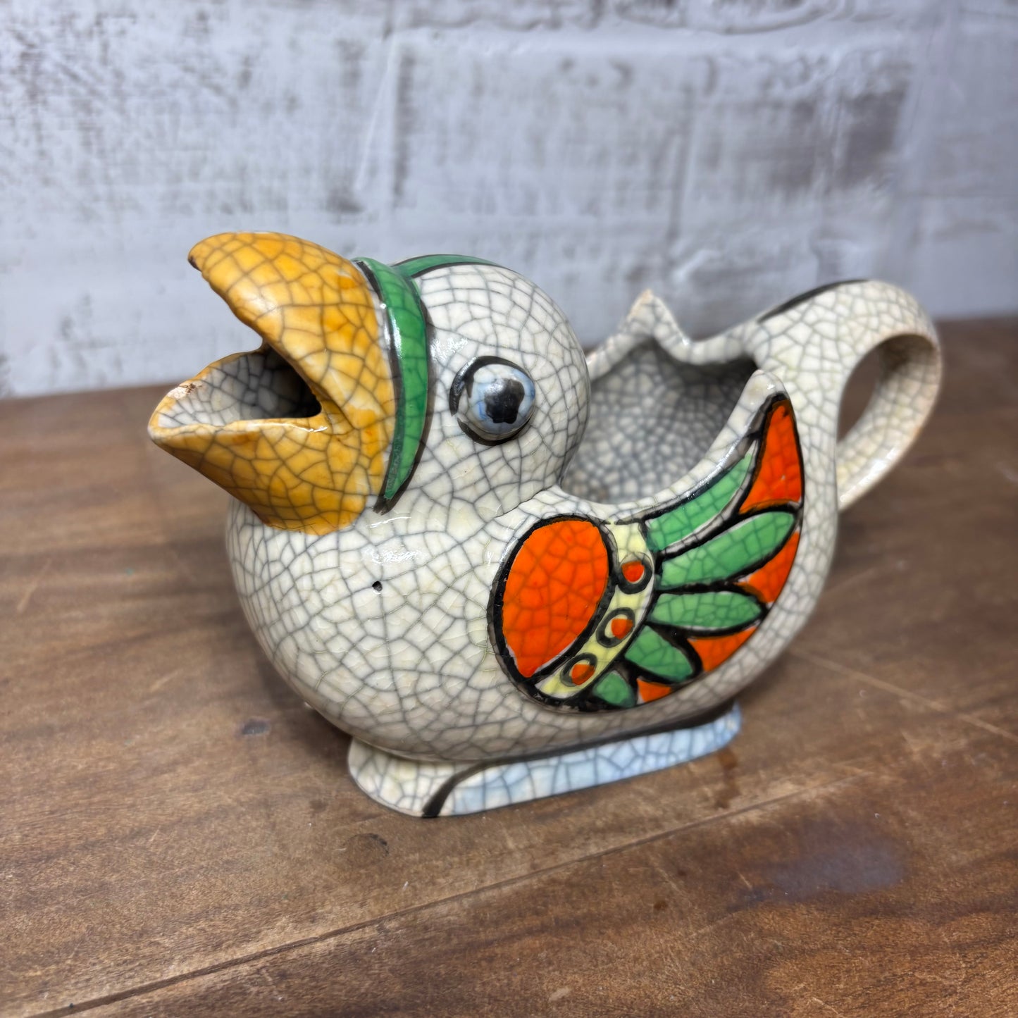 Vintage Crackle Songbird Creamer Pitcher