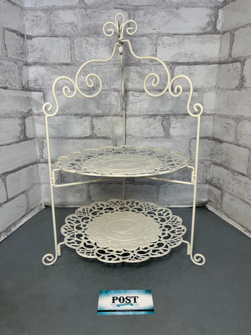 White Metal Lace Two Tier Stand