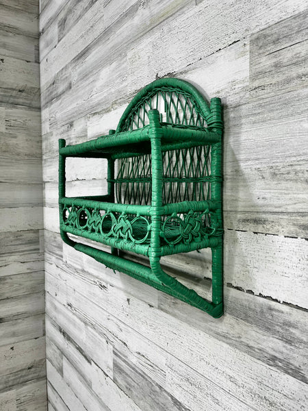 Green Vintage Wicker Hanging Shelf