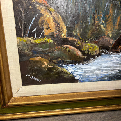 Vintage Mountain Scenic Original Oil Painting By Artist M. Jeskey