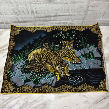 Vintage Black Velvet Tiger By Water Stream Tapestry
