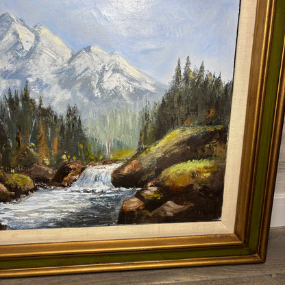 Vintage Mountain Scenic Original Oil Painting By Artist M. Jeskey