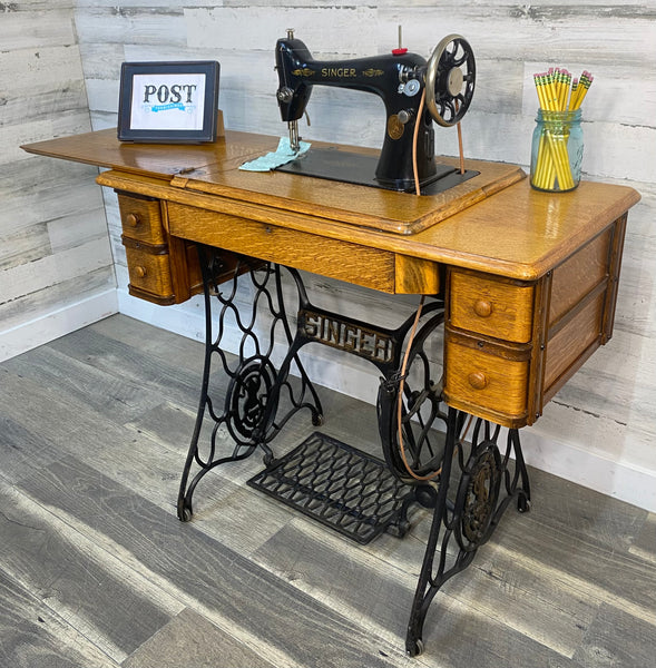 Antique Singer Sewing Machine & Desk