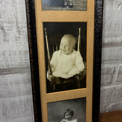 Antique Triple Picture Frame With Portraits
