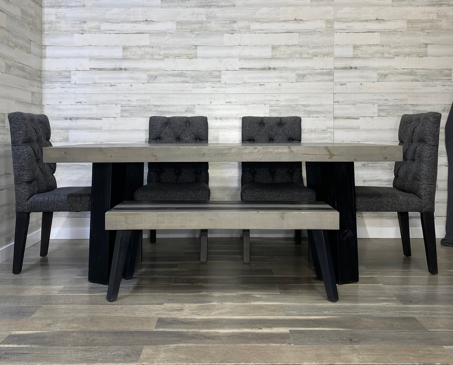 Rustic Dining Set Gray & Black Stripe Table