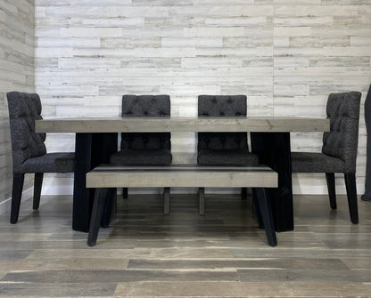 Rustic Dining Set Gray & Black Stripe Table