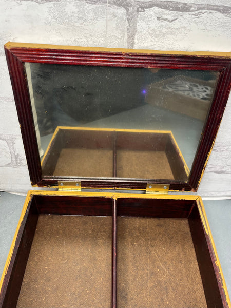 Refurbished Antique Yellow Wooden Floral Jewelry Box