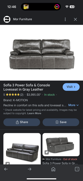 Gray Leather Power Reclining Couch