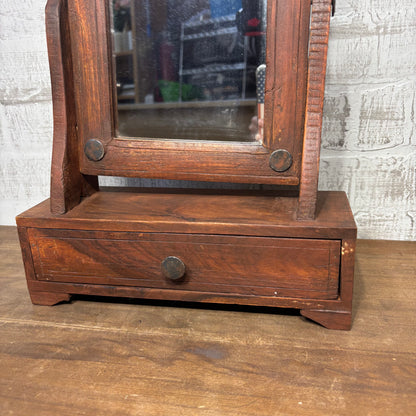 Antique Wood Tabletop Shaving/ Dressing Mirror