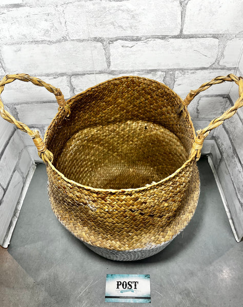 Medium Woven Basket W/ White Bottom