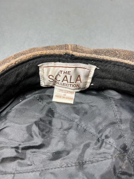 Vintage Scala Weathered Leather Newsboy Hat