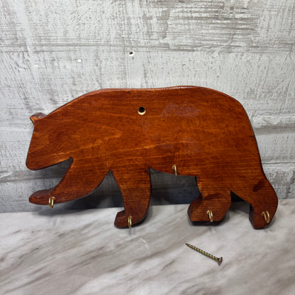 Solid Wood Bear Shaped Hanging Key Holder with Six Hooks
