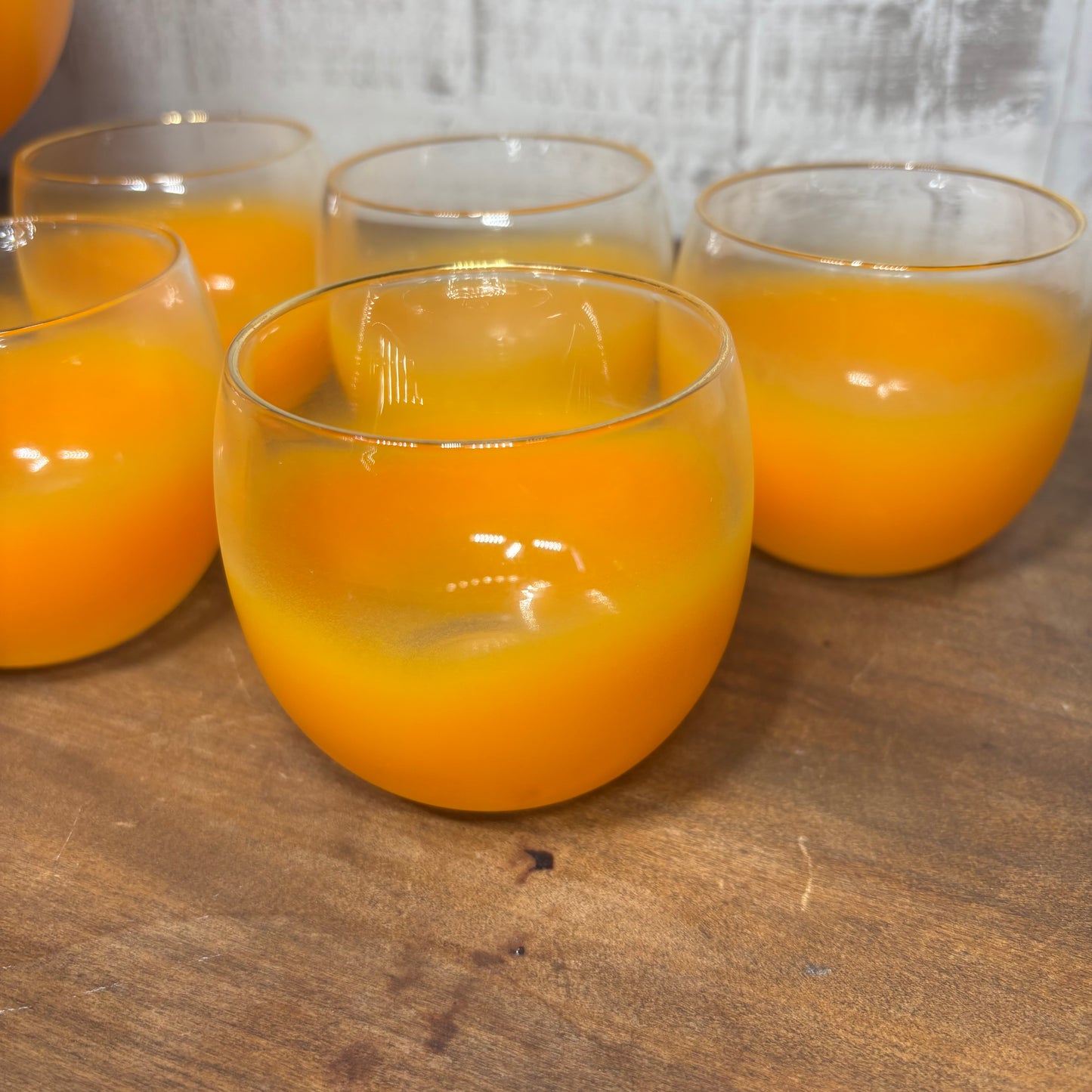 Mid Century Blendo Cocktail Set Orange Frosted Pitcher & Roly Poly Glasses