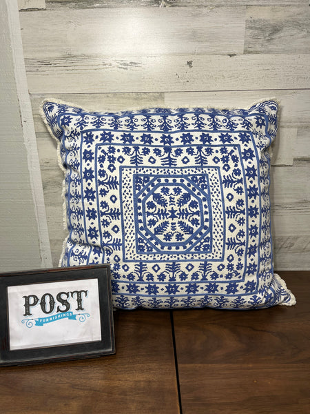 Blue Block Print Large Throw Pillow