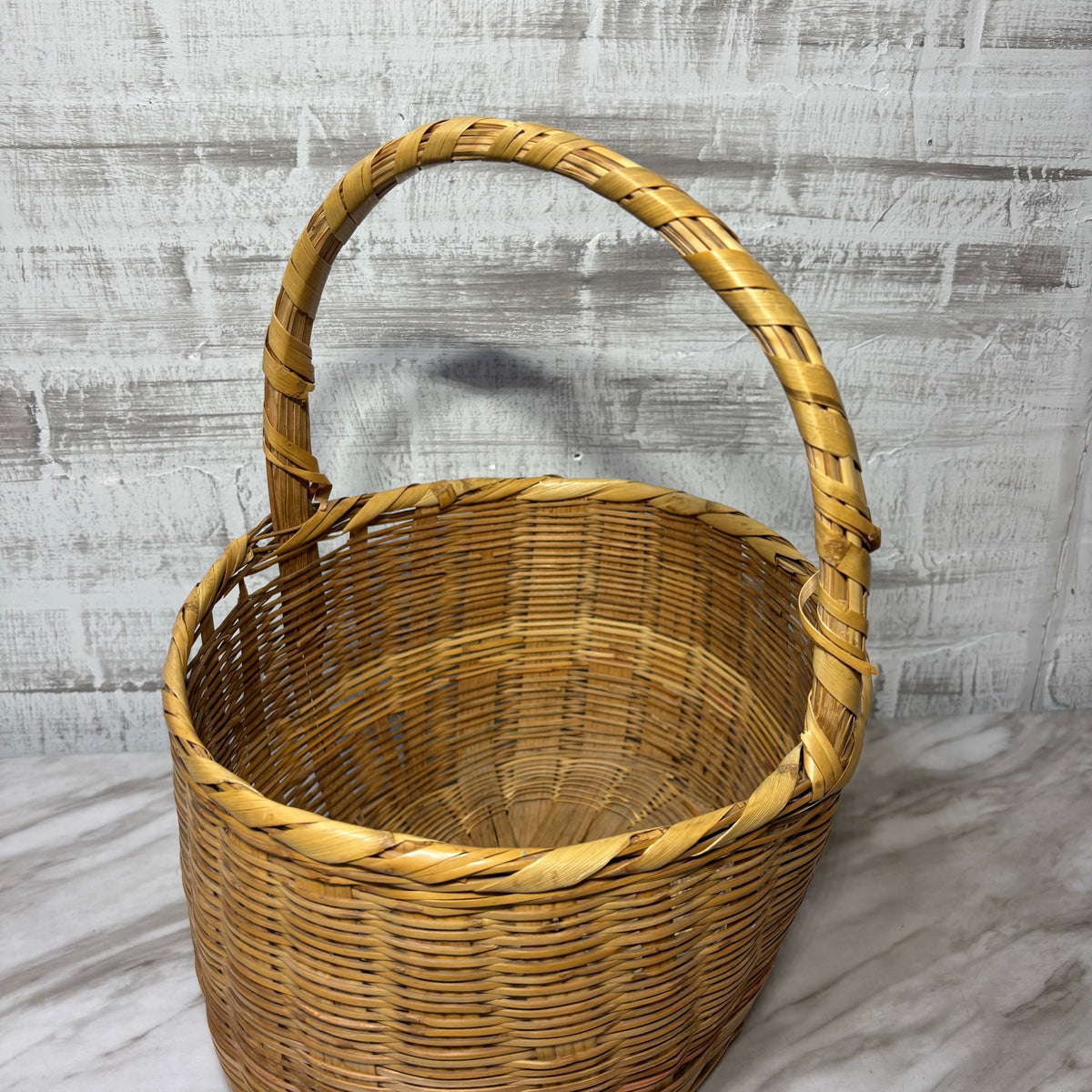 Large Vintage Oval Wicker Rattan Gathering Basket with Handle