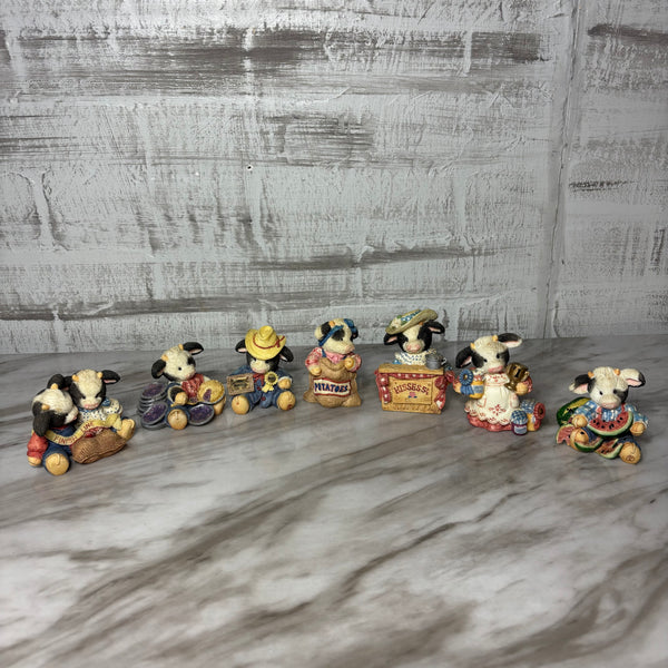 Vintage Enesco Mary Rhyner 1994 Summer Fair Cow Figurines Lot of 7