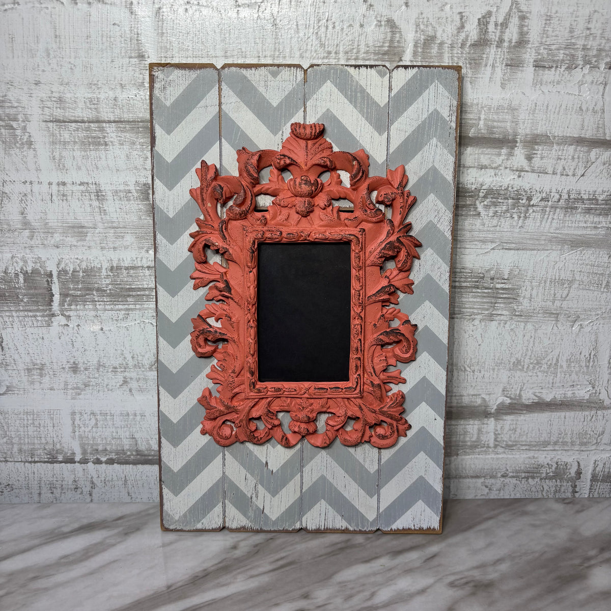 Distressed Chevron Wood Coral Baroque Picture Frame