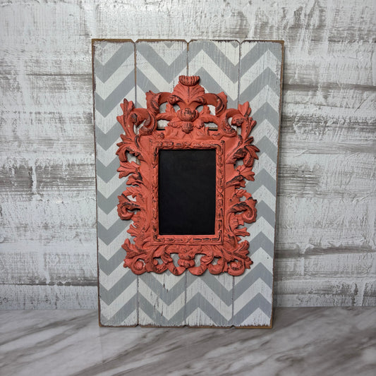 Distressed Chevron Wood Coral Baroque Picture Frame