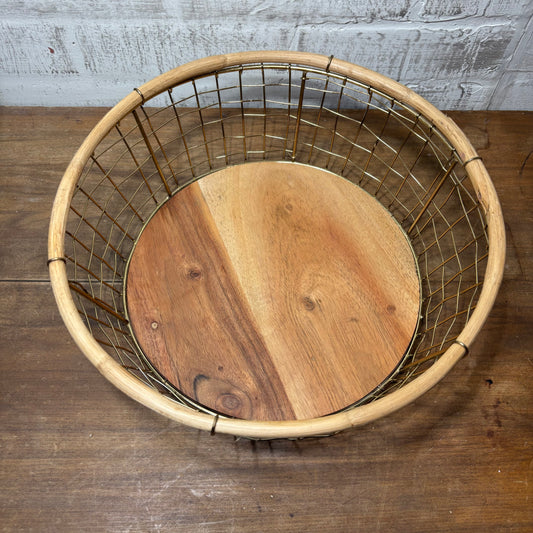Gold Wire Basket w/ Wood Trim