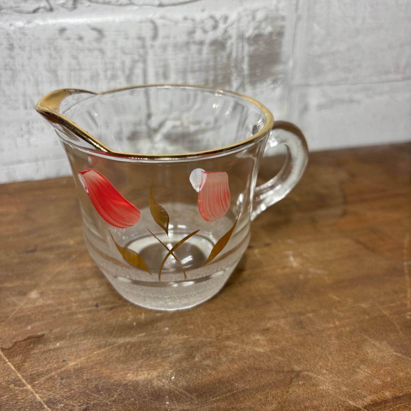 Hand Painted Tulips Gold Trim Creamer Glass