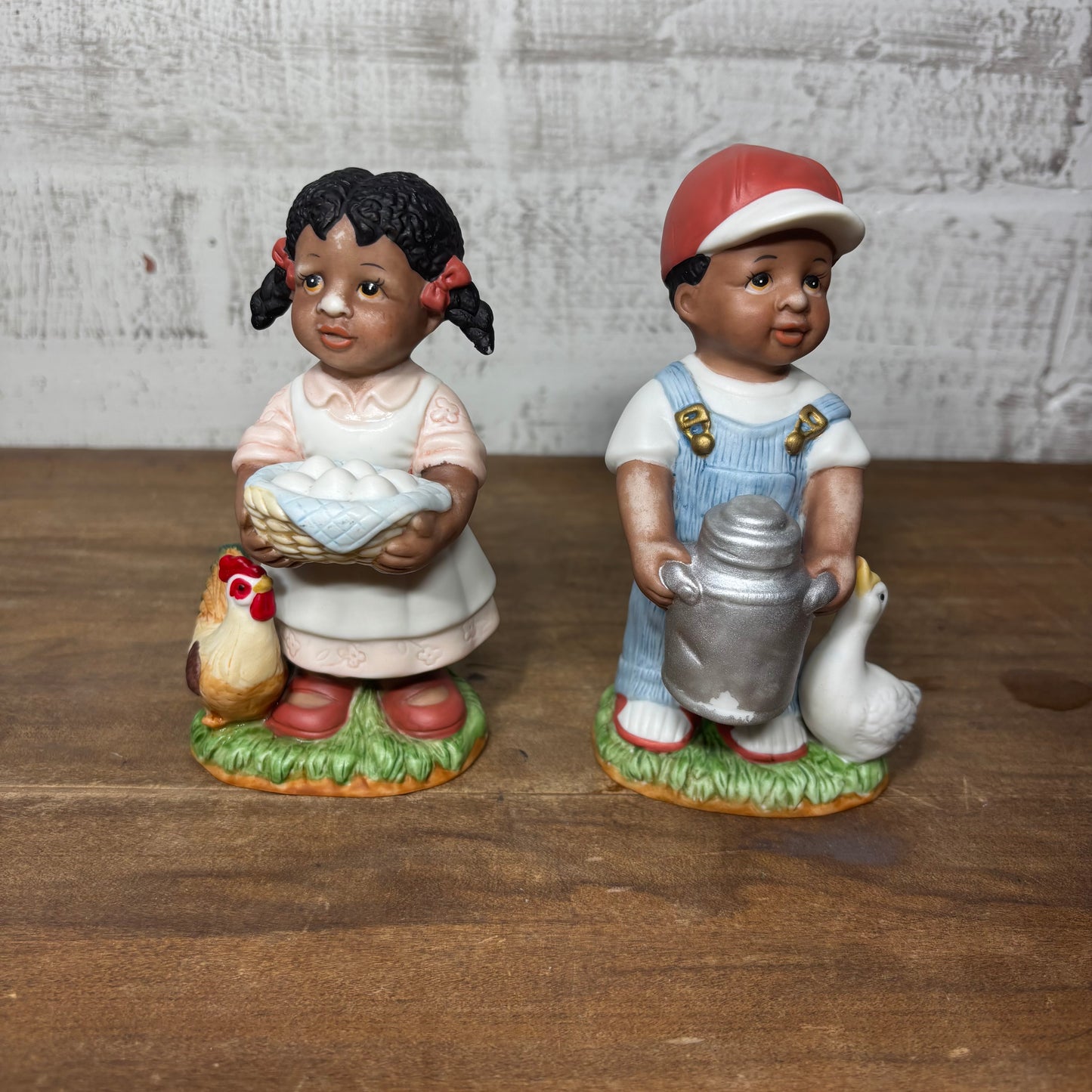 Vintage Home Interiors “Double Blessings” Boy And Duck Girl And Chicken Figurines
