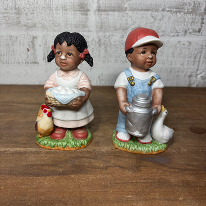 Vintage Home Interiors “Double Blessings” Boy And Duck Girl And Chicken Figurines