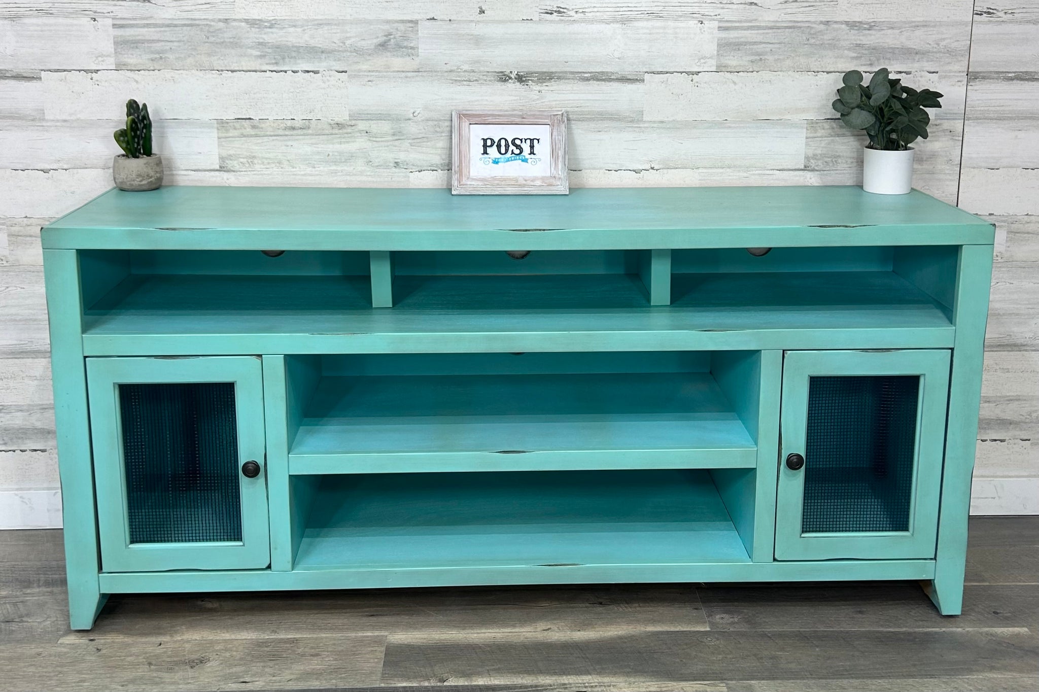 Large Rustic Teal Tv Stand