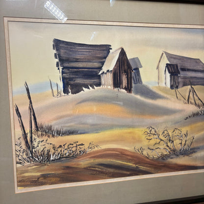 Vintage Matted "Quiet Prairie Homestead" Art Framed Art
