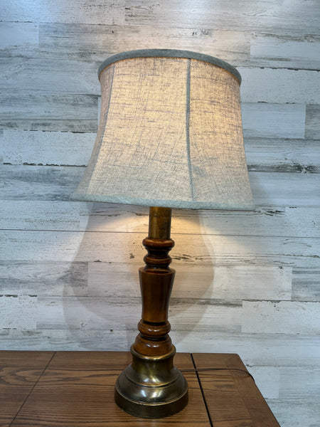 Mid Century Maple & Brass Candle Stick Table Lamp