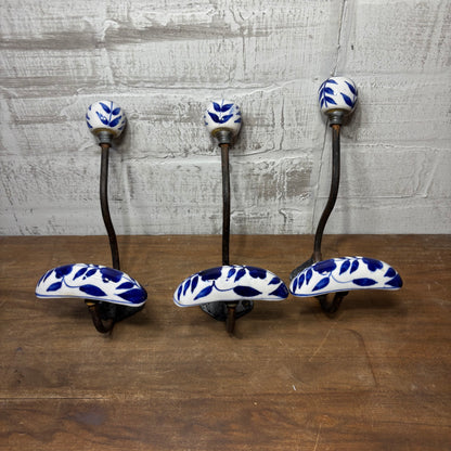Antique Porcelain Blue And White Hooks Set Of 3