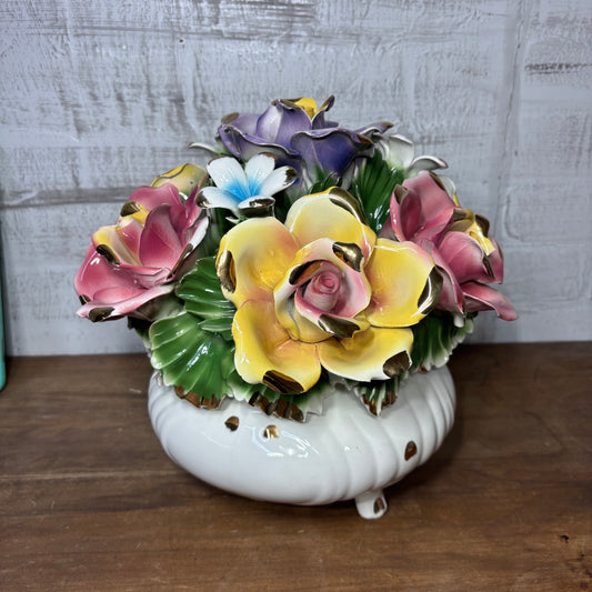 Italian Capodimonte Porcelain Flower Footed Floral Center Piece