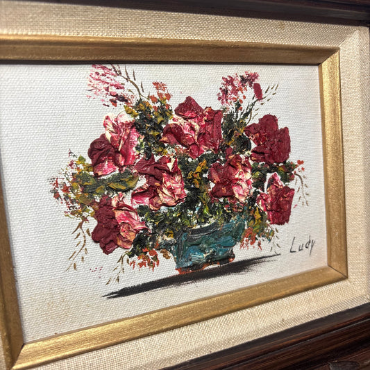 Vintage 3D Floral Oil Original Framed Painting